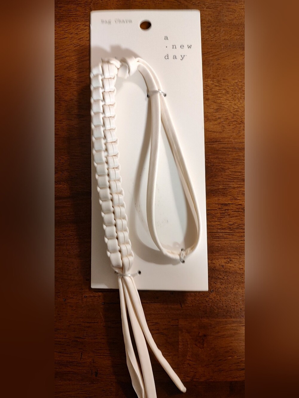 a new day White Braided Bag Charm with Tassel
